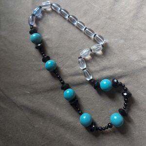 Large Asymmetrical Turquoise and Black Beaded Statement Necklace